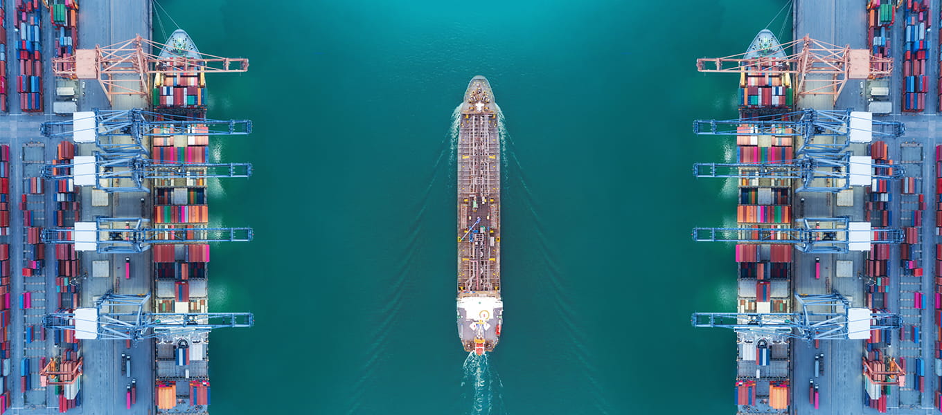 a port of cargo ships